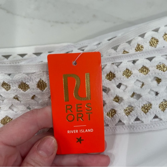NWT RU Resort White Cut Out Bikini Bottom with Gold Accents - Picture 3 of 15